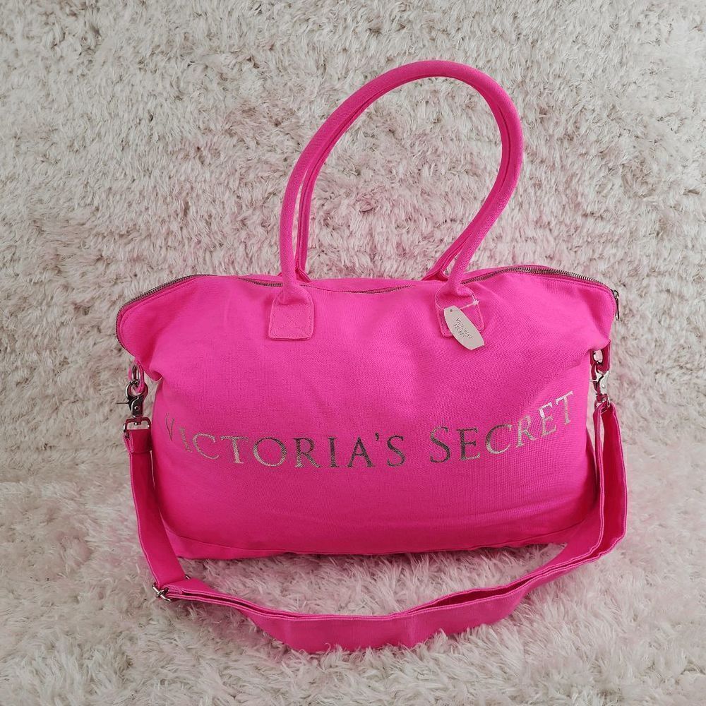 NWT Victoria's Secret Weekender Tote Bag Hot Pinl Canvass NWT